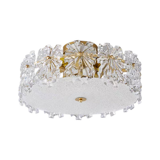 Pendantlightie - Glam Textured Glass Snowflake Round Drum Crystal Semi Ceiling Light - Semi Flush Mount - Medium (50 CM) - 
