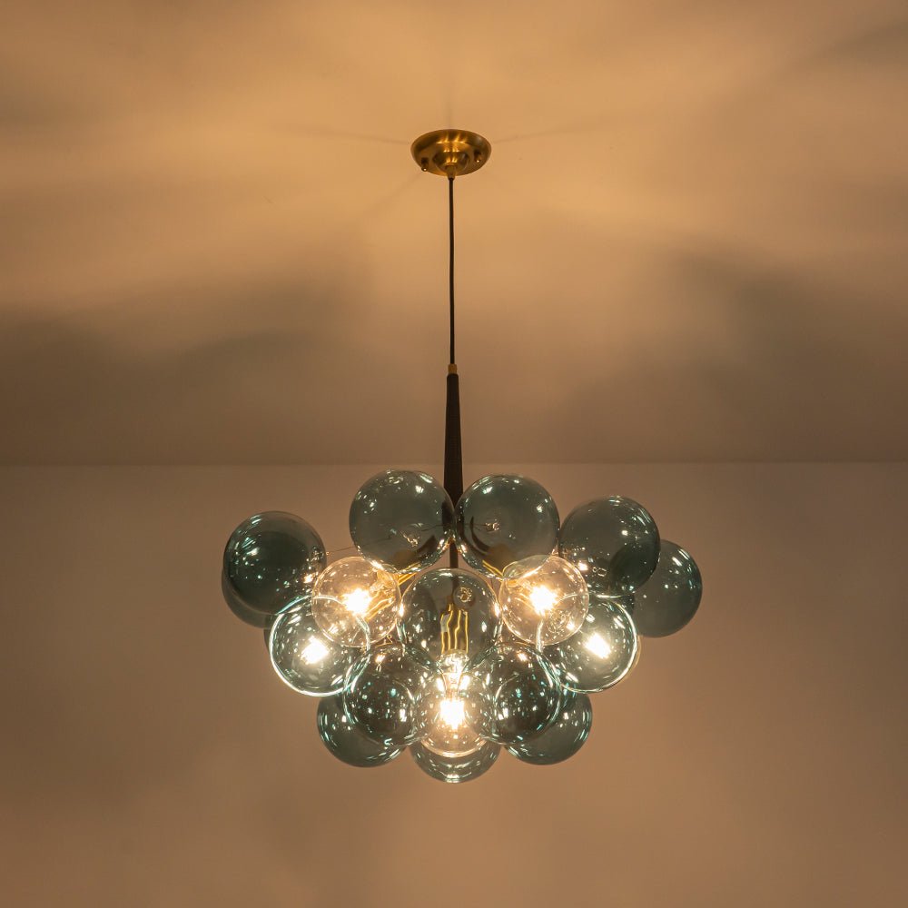 Pendantlightie - Gorgeous 6 - Light Sputnik Sphere Blue Glass Bubble Chandelier - Chandeliers - Brass - 