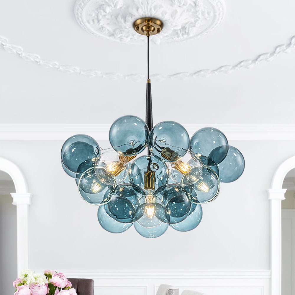 Pendantlightie - Gorgeous 6 - Light Sputnik Sphere Blue Glass Bubble Chandelier - Chandeliers - Brass - 