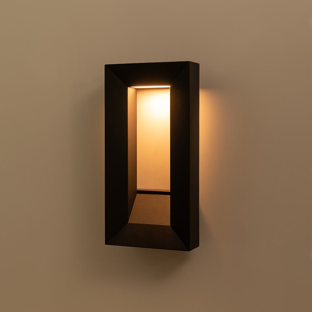 Pendantlightie - Hollow Design Outdoor Geometric Rectangular Led Wall Light - Outdoor Wall Light - Black - 