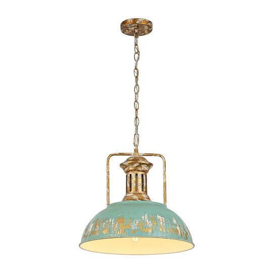 Pendantlightie-Industrial 1-Light Handmade Peeling Paint Metal Dome Pendant Light-Pendants-Green-