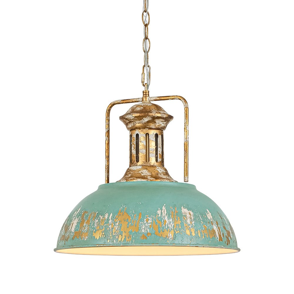 Pendantlightie-Industrial 1-Light Handmade Peeling Paint Metal Dome Pendant Light-Pendants-Green-