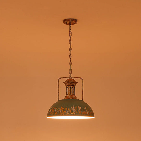Pendantlightie-Industrial 1-Light Handmade Peeling Paint Metal Dome Pendant Light-Pendants-Green-