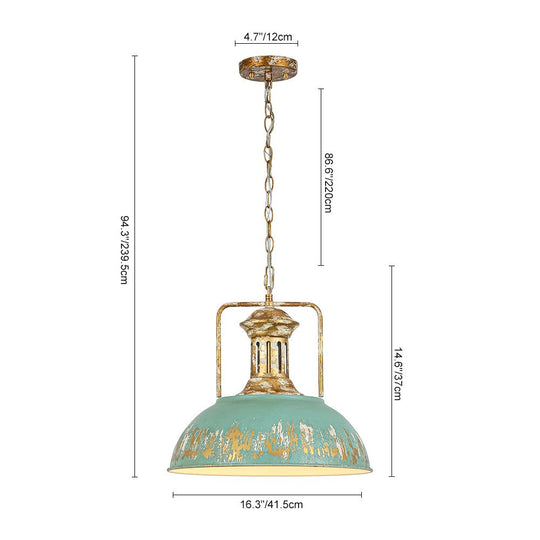 Pendantlightie-Industrial 1-Light Handmade Peeling Paint Metal Dome Pendant Light-Pendants-Green-