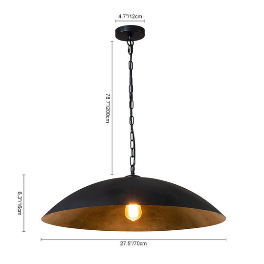 Pendantlightie-Industrial 1-Light Oversized Flat Metal Dome Pendant Light-Pendants-Black-