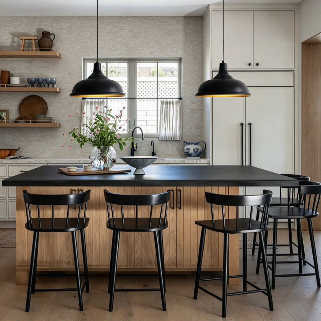 Pendantlightie-Industrial 1-Light Wide Edge Modern Metal Dome Pendant-Pendants-Black-