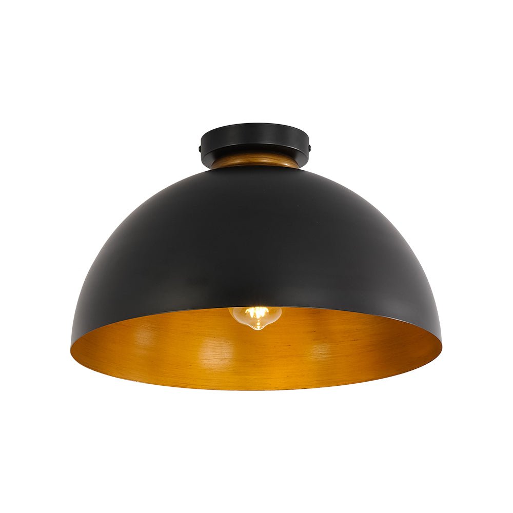 Pendantlightie - Industrial Chic 1 - Light Metal Black Dome Semi Flush Mount - Semi Flush Mount - Black - 