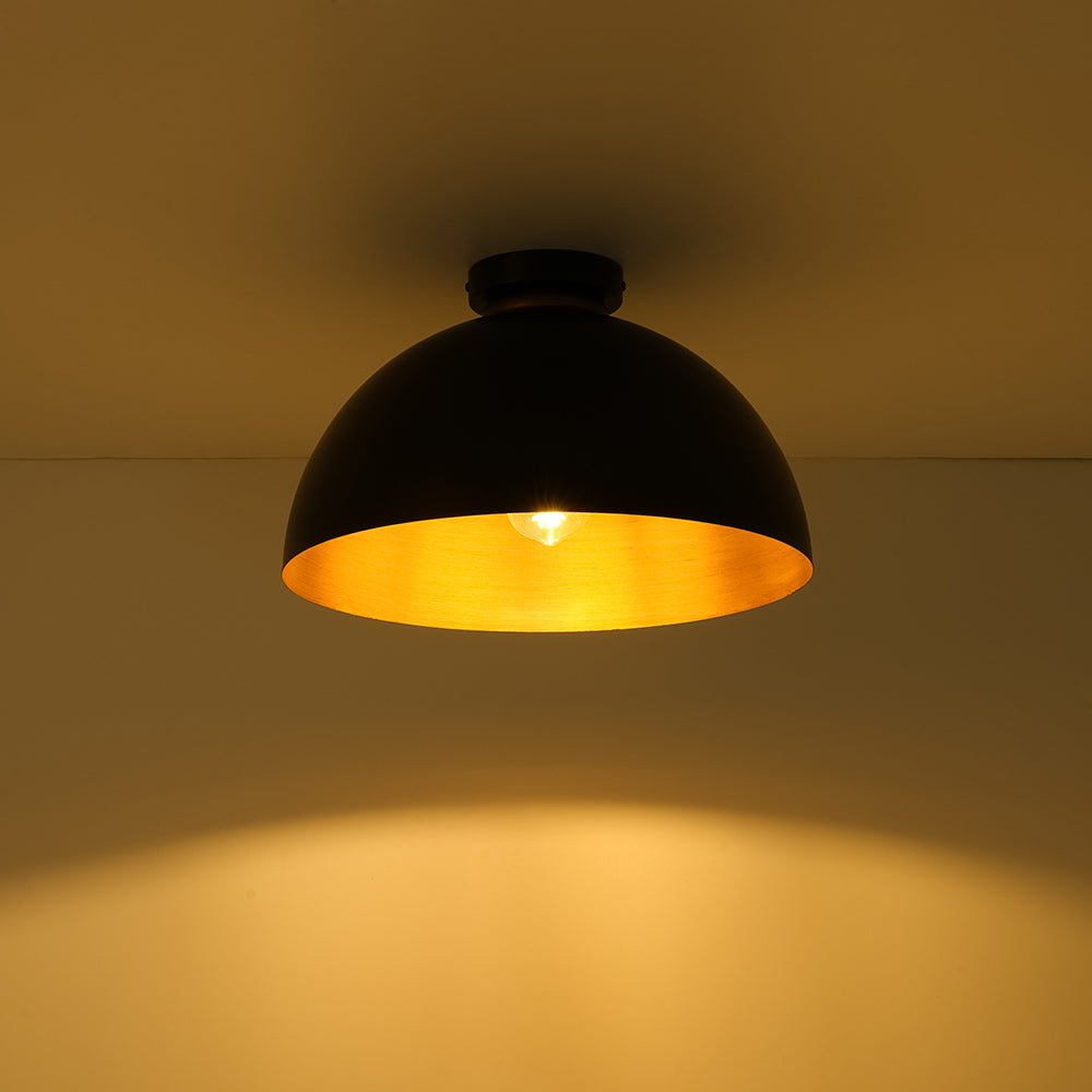 Pendantlightie - Industrial Chic 1 - Light Metal Black Dome Semi Flush Mount - Semi Flush Mount - Black - 