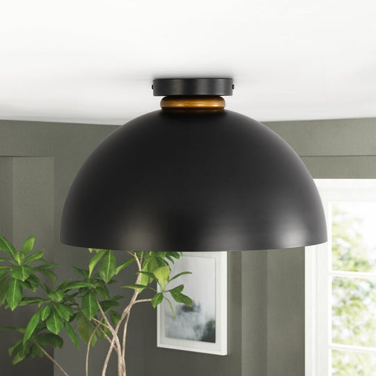 Pendantlightie - Industrial Chic 1 - Light Metal Black Dome Semi Flush Mount - Semi Flush Mount - Black - 