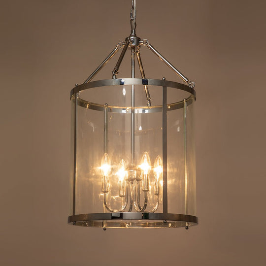 Pendantlightie-Industrial Farmhouse 4-Light Cylinder Glass Lantern Pendant Light-Pendants-Chrome-
