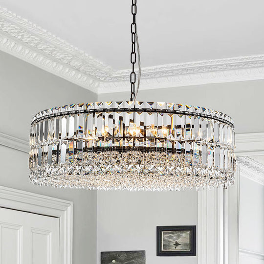 Pendantlightie - Luxury 8 - Light Crystal Accents Round Drum Chandelier For Dining Room - Chandeliers - Black - 