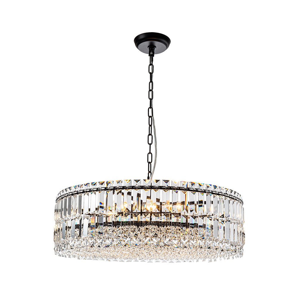 Pendantlightie - Luxury 8 - Light Crystal Accents Round Drum Chandelier For Dining Room - Chandeliers - Black - 