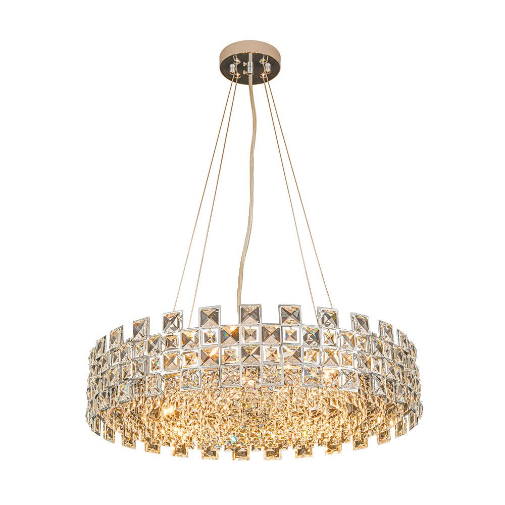 Pendantlightie - Luxury 8 - Light Hollow Design Facets Crystal Round Drum Chandelier - Chandeliers - Chrome - 