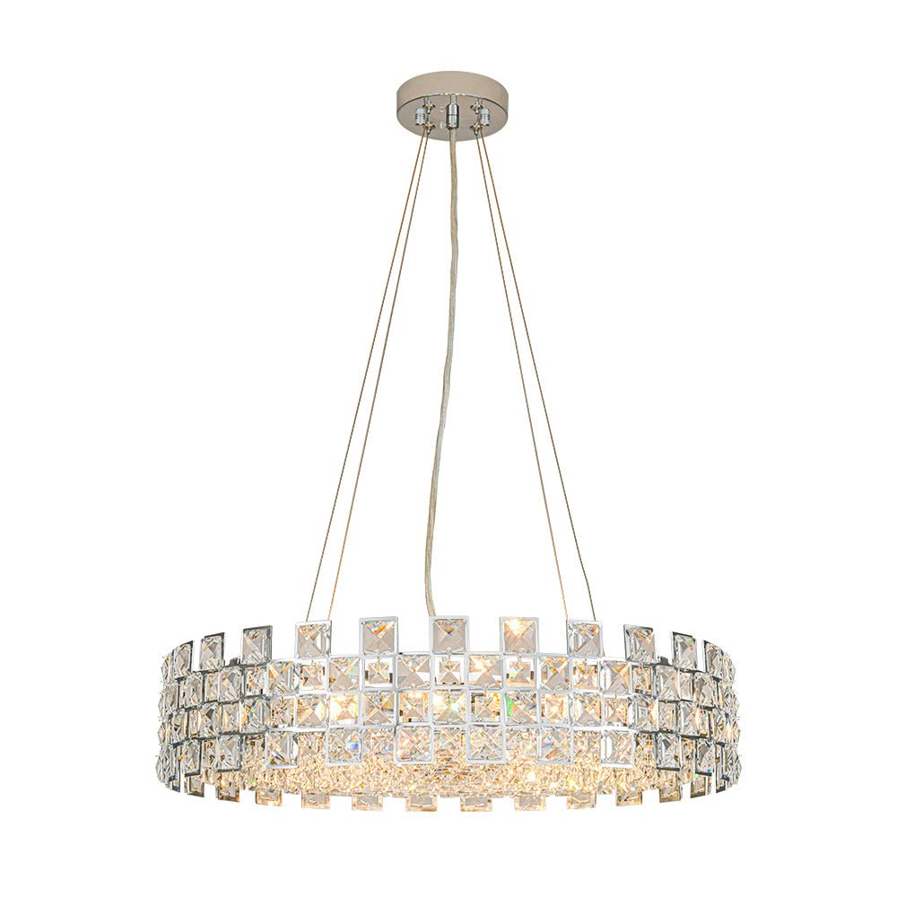 Pendantlightie - Luxury 8 - Light Hollow Design Facets Crystal Round Drum Chandelier - Chandeliers - Chrome - 