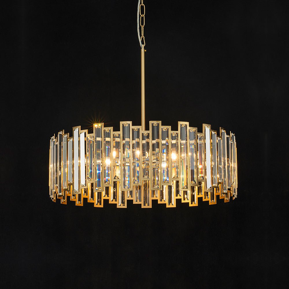 Pendantlightie - Luxury Glam 6 - Light Round Drum Crystal Chandelier - Chandeliers - Brass - 