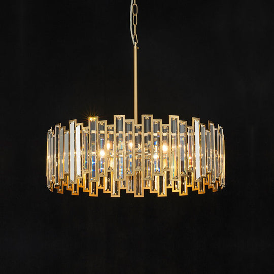 Pendantlightie - Luxury Glam 6 - Light Round Drum Crystal Chandelier - Chandeliers - Brass - 