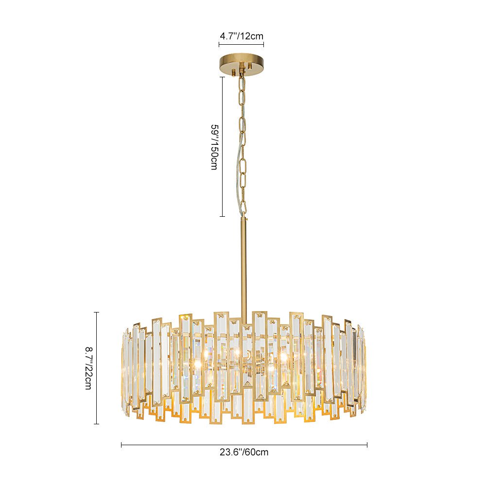 Pendantlightie - Luxury Glam 6 - Light Round Drum Crystal Chandelier - Chandeliers - Brass - 