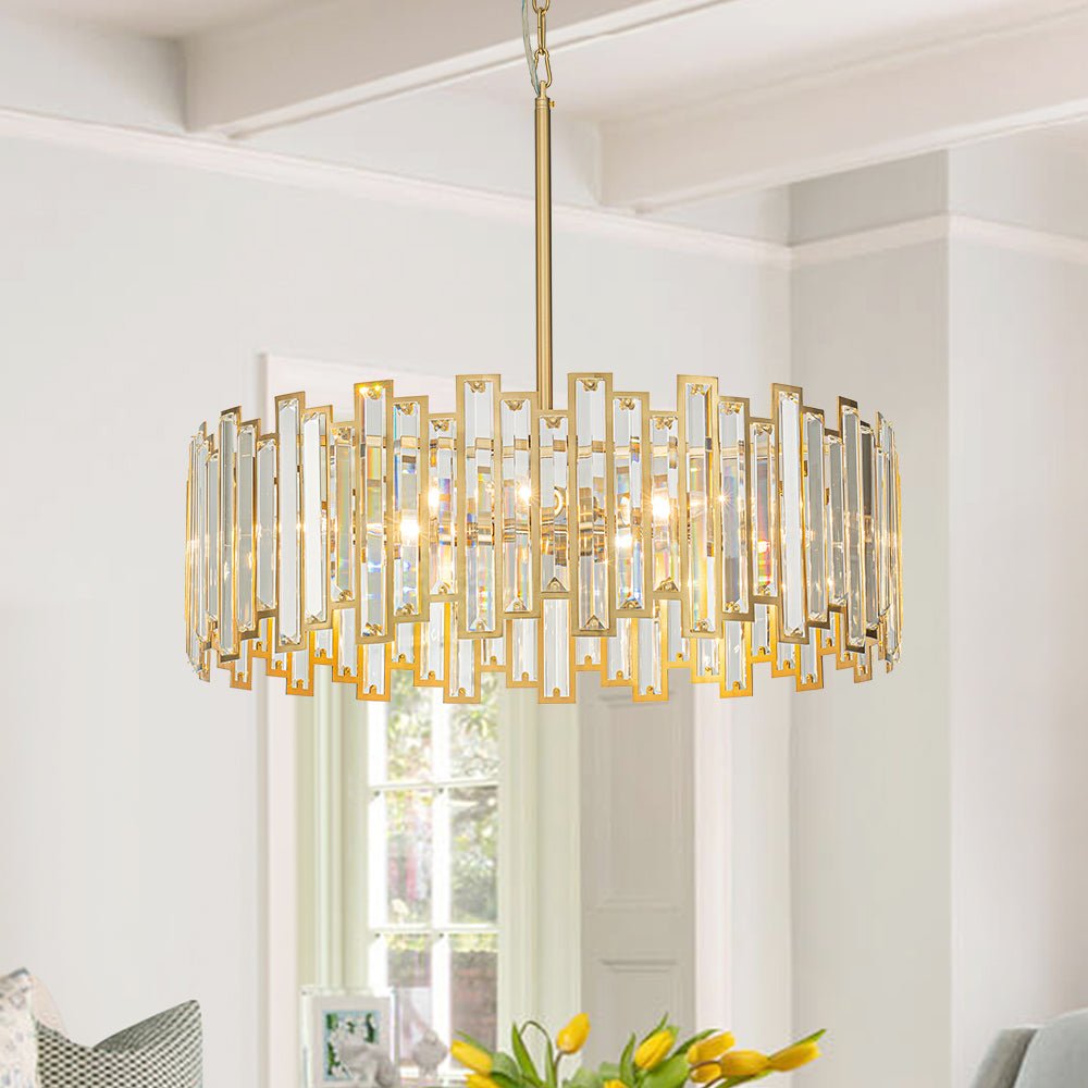 Pendantlightie - Luxury Glam 6 - Light Round Drum Crystal Chandelier - Chandeliers - Brass - 