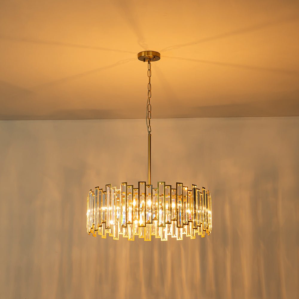 Pendantlightie - Luxury Glam 6 - Light Round Drum Crystal Chandelier - Chandeliers - Brass - 