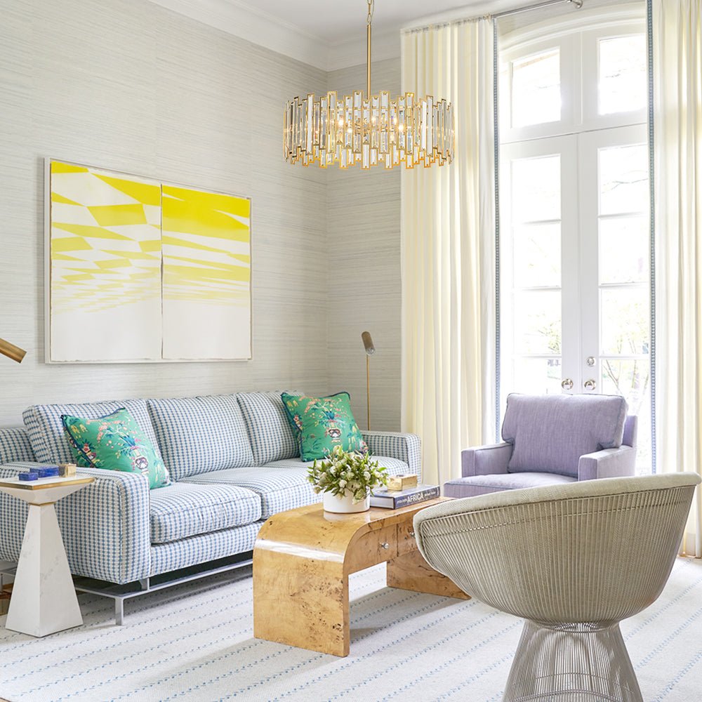 Pendantlightie - Luxury Glam 6 - Light Round Drum Crystal Chandelier - Chandeliers - Brass - 