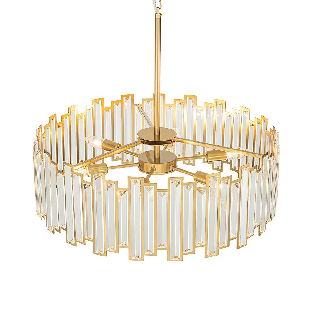 Pendantlightie - Luxury Glam 6 - Light Round Drum Crystal Chandelier - Chandeliers - Brass - 