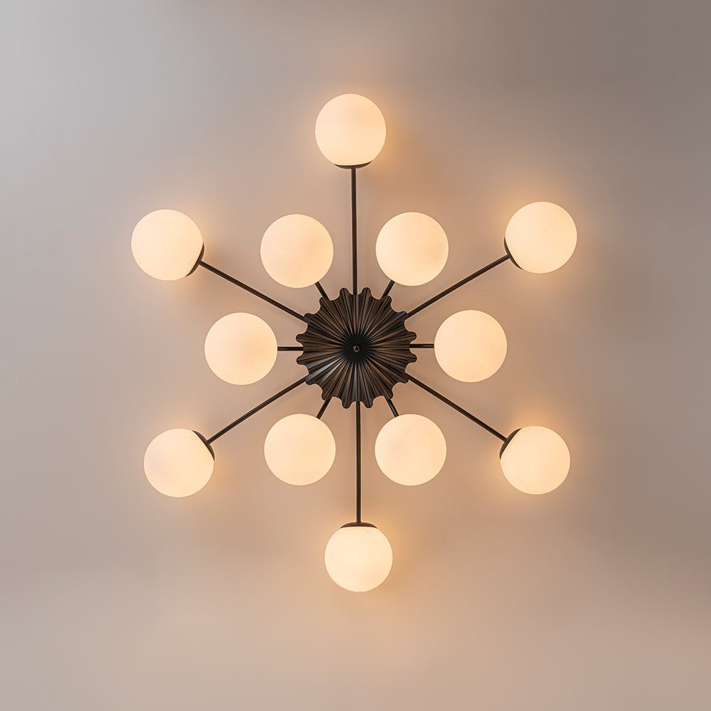Pendantlightie - Mid - Century 12 - Light Sputnik Opal Glass Globe Semi Flush Ceiling Light - Semi Flush Mount - Chrome - 