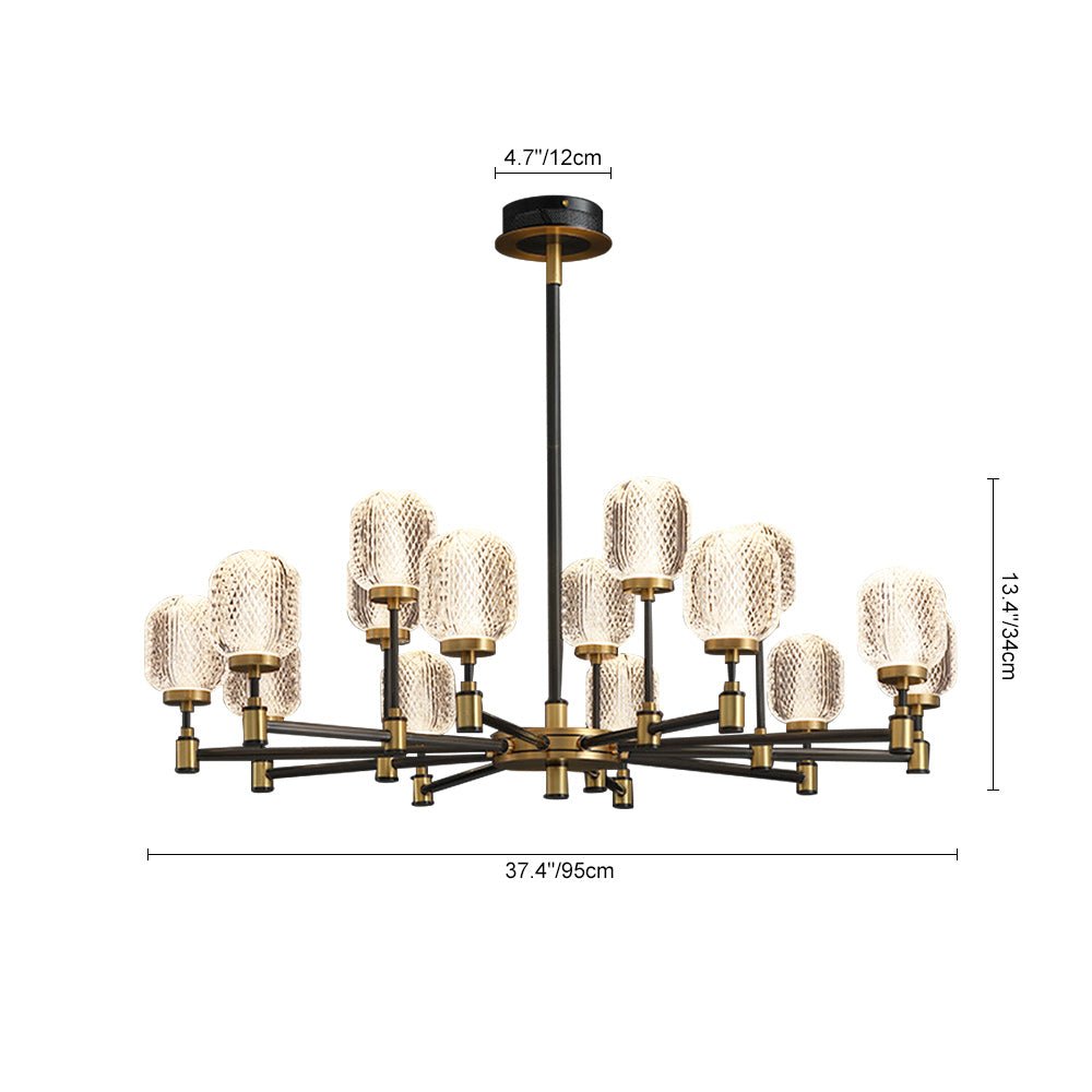 Pendantlightie - Mid - Century 15 - Light Prismatic Crystal Glass Shade Sputnik Chandelier - Chandeliers - 5 Lt - 