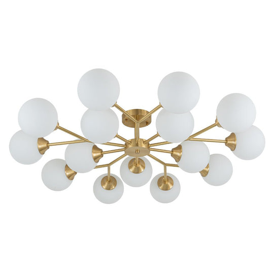 Pendantlightie - Mid - Century 15 - Light Sputnik Glass Globe Semi Flush Ceiling Light - Semi Flush Mount - Brass - 