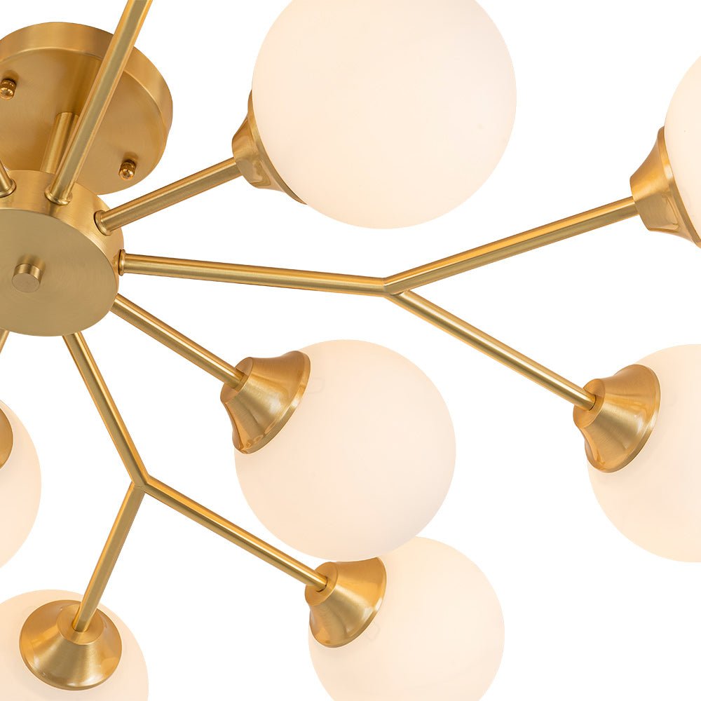 Pendantlightie - Mid - Century 15 - Light Sputnik Glass Globe Semi Flush Ceiling Light - Semi Flush Mount - Brass - 