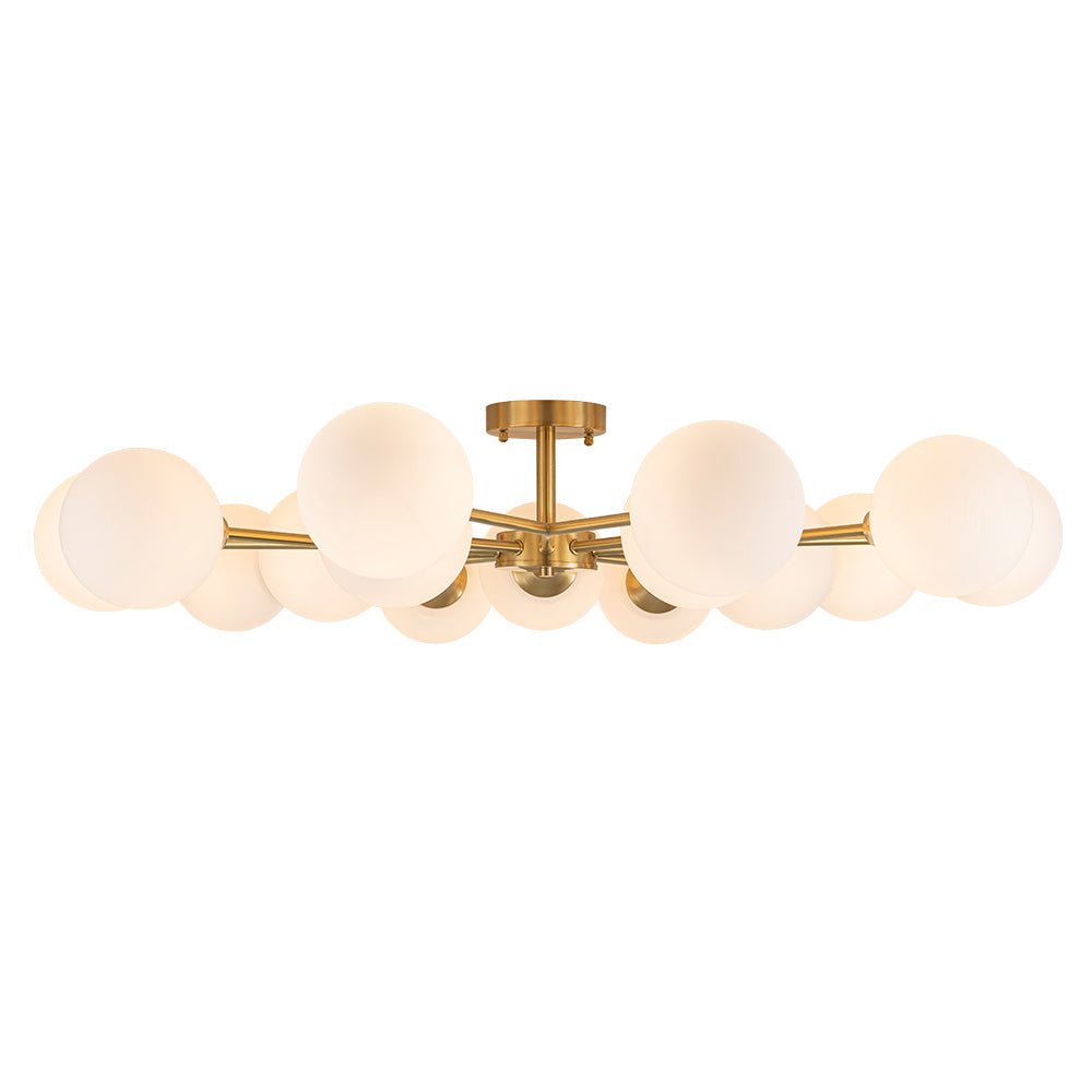 Pendantlightie - Mid - Century 15 - Light Sputnik Glass Globe Semi Flush Ceiling Light - Semi Flush Mount - Brass - 