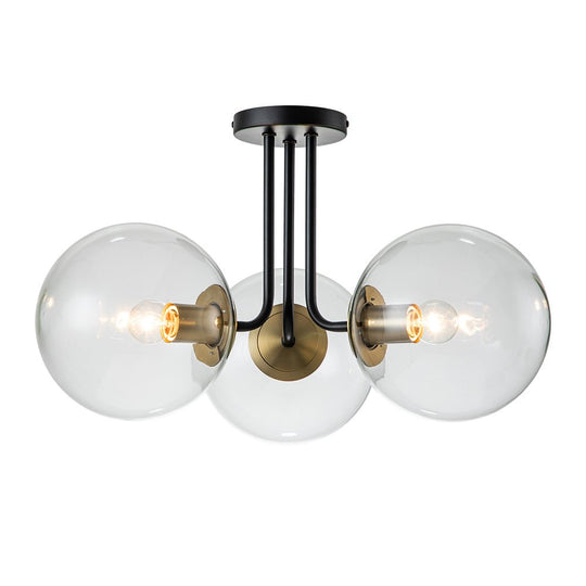 Pendantlightie - Mid - Century 3 - Light Clear Globe Sputnik Glass Semi Flush Mount - Semi Flush Mount - Brass - 