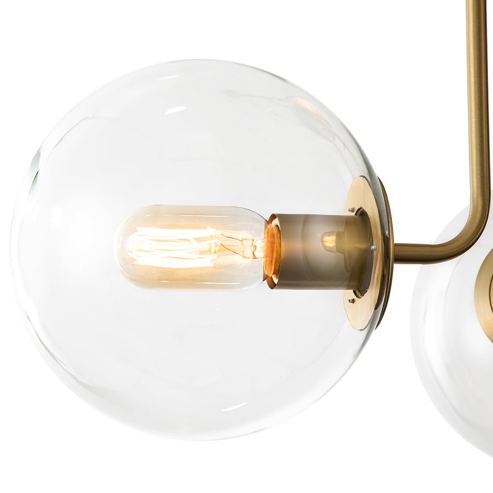 Pendantlightie - Mid - Century 3 - Light Clear Globe Sputnik Glass Semi Flush Mount - Semi Flush Mount - Brass - 