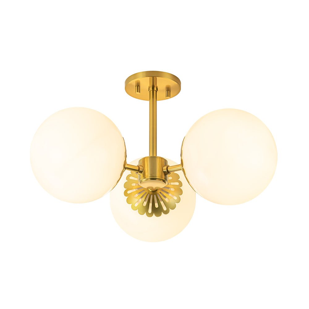 Pendantlightie - Mid - Century 3 - Light Sputnik Glass Globe Semi Ceiling Light - Semi Flush Mount - Brass - 