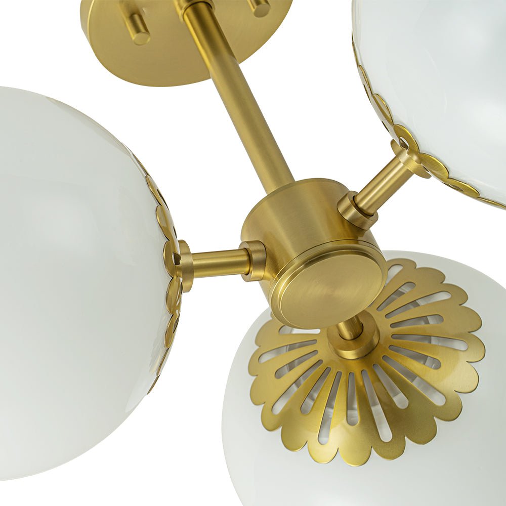 Pendantlightie - Mid - Century 3 - Light Sputnik Glass Globe Semi Ceiling Light - Semi Flush Mount - Brass - 