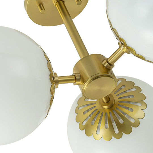 Pendantlightie - Mid - Century 3 - Light Sputnik Glass Globe Semi Ceiling Light - Semi Flush Mount - Brass - 