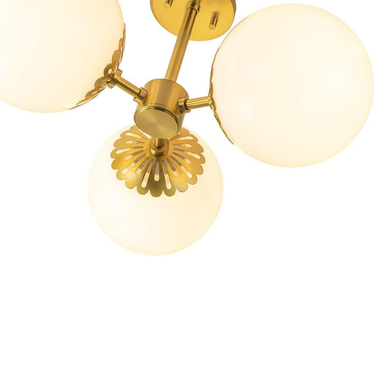 Pendantlightie - Mid - Century 3 - Light Sputnik Glass Globe Semi Ceiling Light - Semi Flush Mount - Brass - 