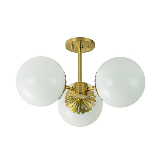 Pendantlightie - Mid - Century 3 - Light Sputnik Glass Globe Semi Ceiling Light - Semi Flush Mount - Brass - 