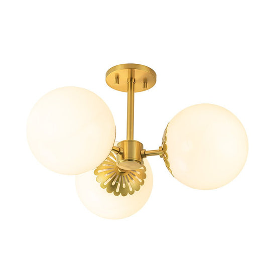 Pendantlightie - Mid - Century 3 - Light Sputnik Glass Globe Semi Ceiling Light - Semi Flush Mount - Brass - 