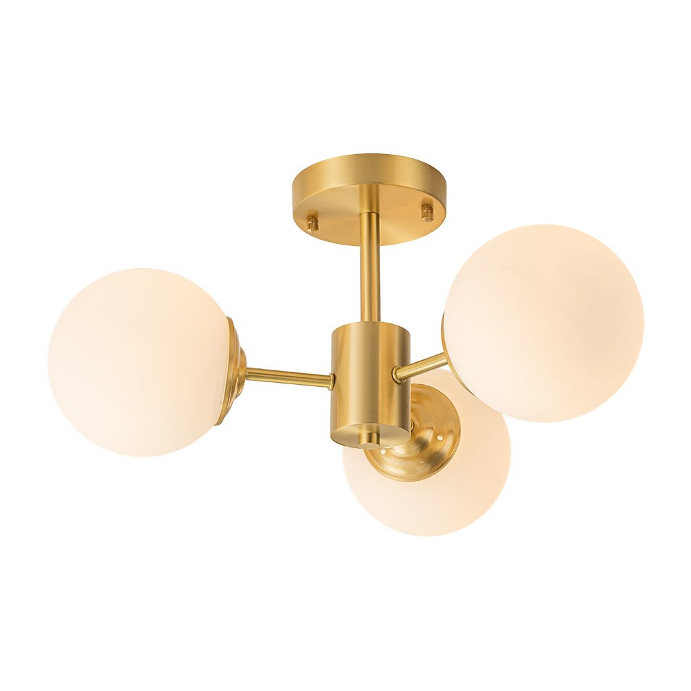 Pendantlightie-Mid-Century 3-Light Sputnik Glass Globe Semi Flush Mount-Semi Flush Mount-Brass-