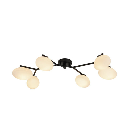 Pendantlightie - Mid - Century 6 - Light Elliptical Glass Globe Linear Semi Flush Mount - Semi Flush Mount - Black - 