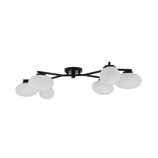 Pendantlightie - Mid - Century 6 - Light Elliptical Glass Globe Linear Semi Flush Mount - Semi Flush Mount - Black - 