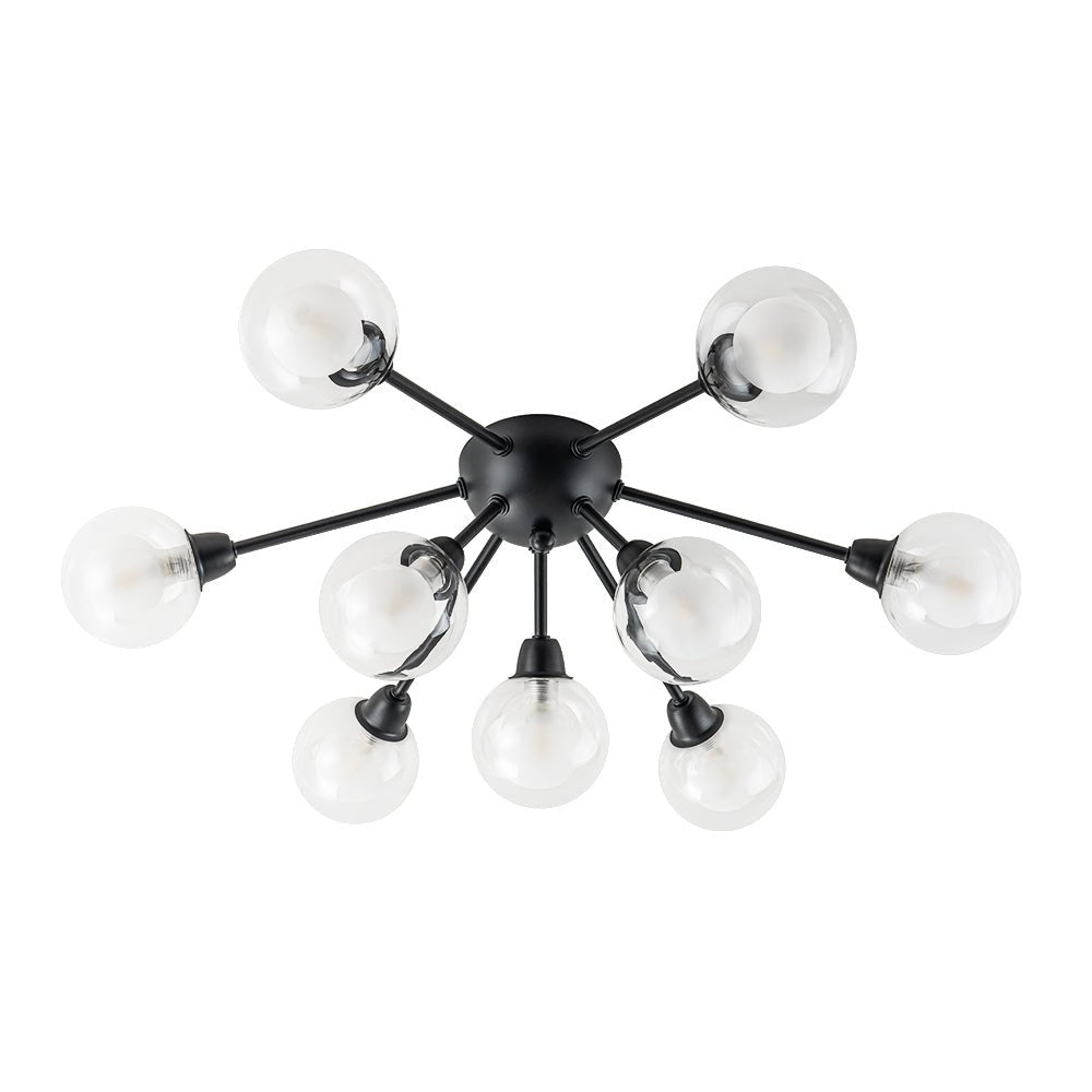 Pendantlightie - Mid - Century 9 - Light Double Layer Glass Sputnik Semi Ceiling Light - Semi Flush Mount - Black - 