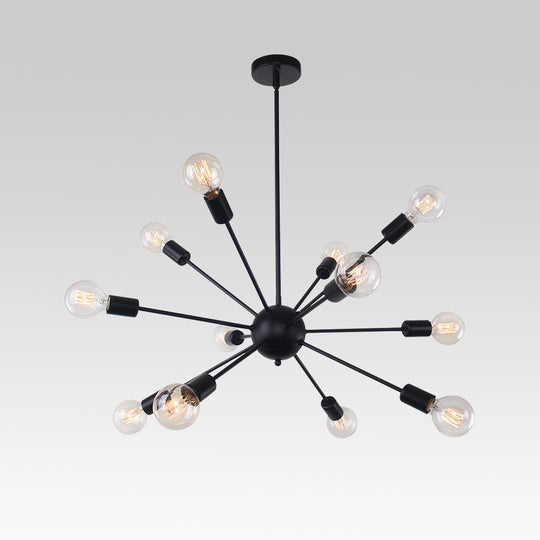 Pendantlightie-Mid-Century Modern 12-Light Sputnik Light-Chandeliers-Black-
