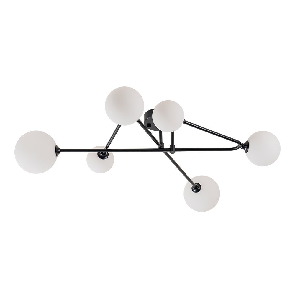 Pendantlightie - Mid - Century Sputnik 6 - Light Glass Globe Linear Semi Flush Mount - Semi Flush Mount - Black - 