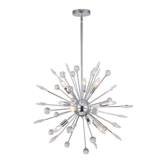 Pendantlightie - Mid - Century Sputnik Chandelier With Crystal Accents - Chandeliers - Chrome - 9Lt