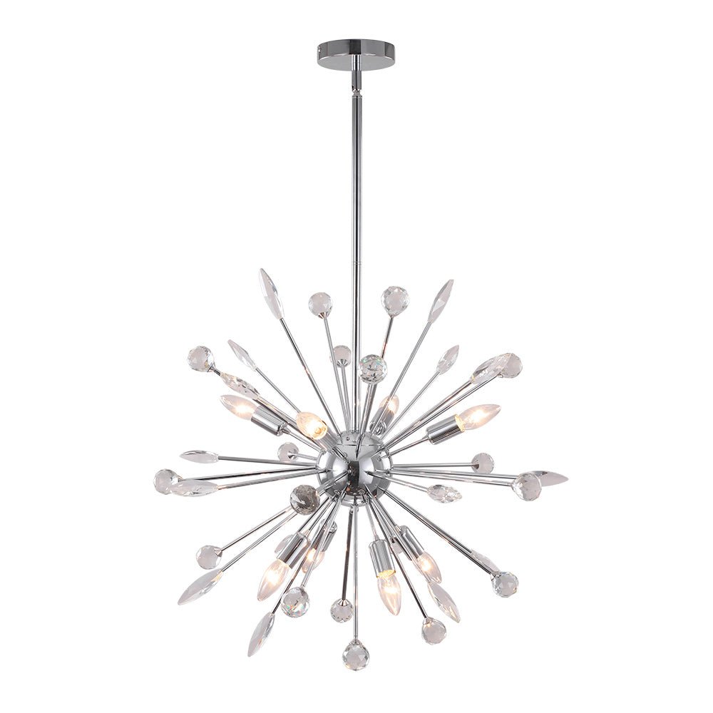 Pendantlightie - Mid - Century Sputnik Chandelier With Crystal Accents - Chandeliers - Chrome - 9Lt