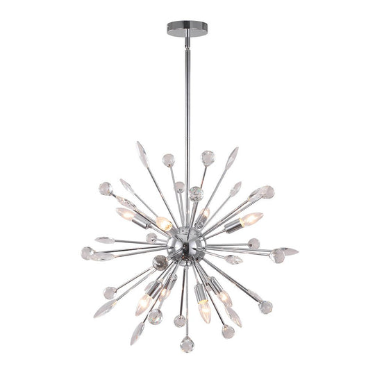 Pendantlightie - Mid - Century Sputnik Chandelier With Crystal Accents - Chandeliers - Chrome - 9Lt