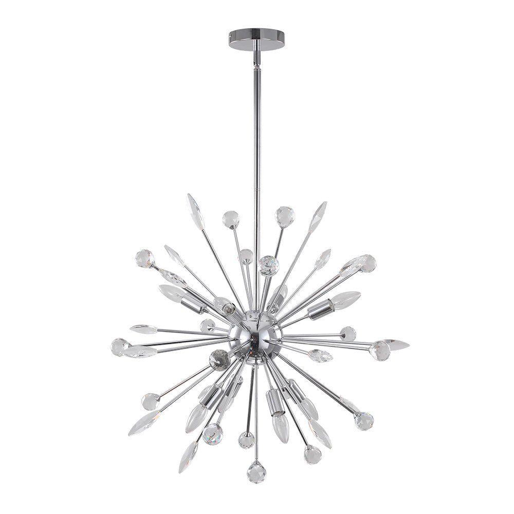 Pendantlightie - Mid - Century Sputnik Chandelier With Crystal Accents - Chandeliers - Chrome - 9Lt