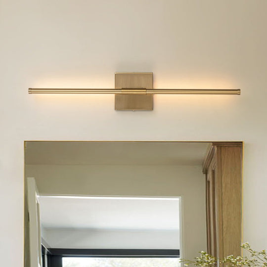 Pendantlightie - Minimalist Vanity Strip Linear Led Wall Light With Square Canopy - Wall Light - Brass - 23.6 in (60 cm)