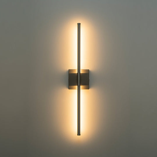 Pendantlightie - Minimalist Vanity Strip Linear Led Wall Light With Square Canopy - Wall Light - Nickel - 23.6 in (60 cm)